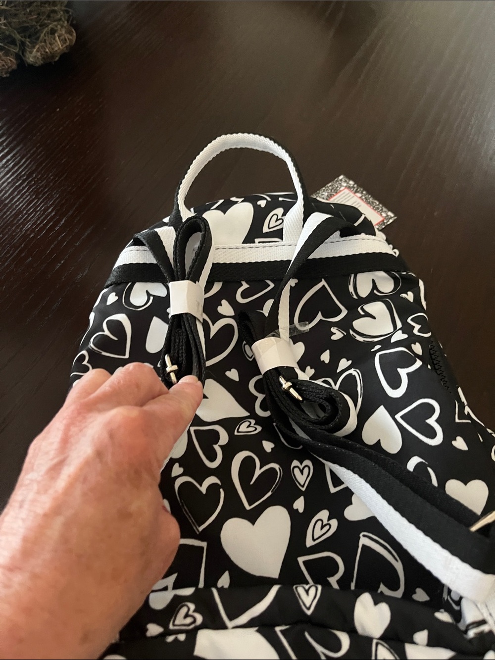 Brighton Black and White Heart-Print Backpack - Picture 4 of 7